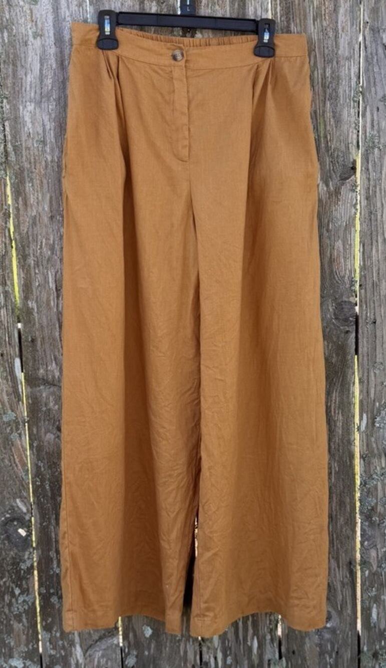 Magaschoni Linen Pants Wide Leg Burnt Orange Women’s Size M Business Casual